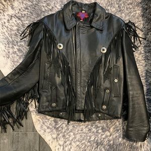 Heavy Fringed GENUINE Leather Jacket Size Mens Size 38